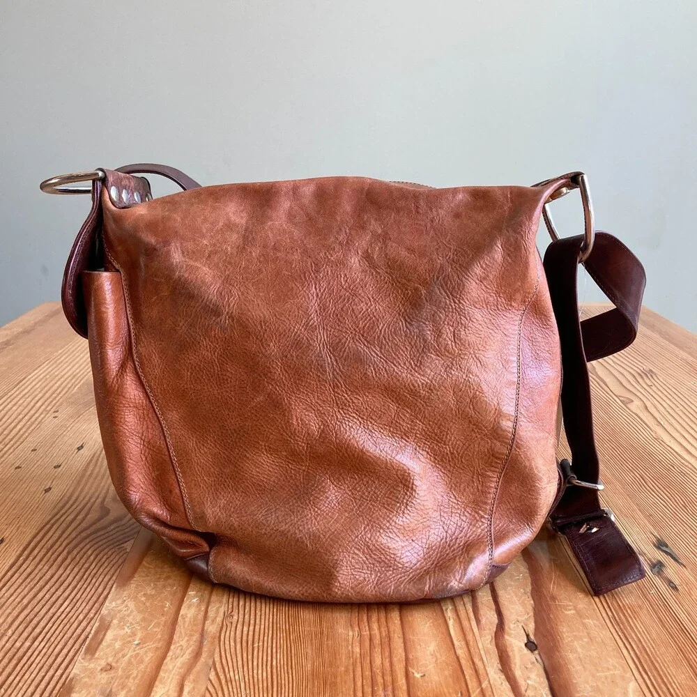 Marino Orlandi Brown Leather Slouchy Convertible Backpack Bag - 0811SS